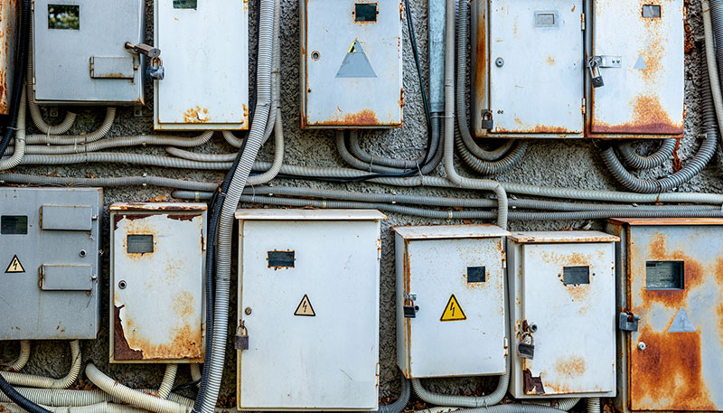 Outdated commercial electrical panel at risk of code violations